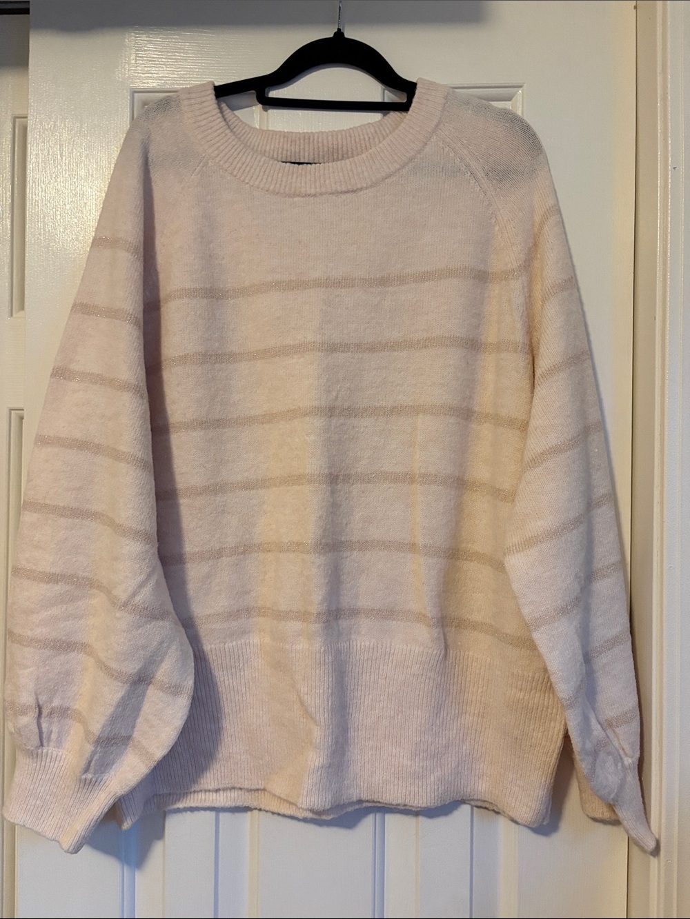 LC Lauren Conrad Cream Striped Crewneck Sweater